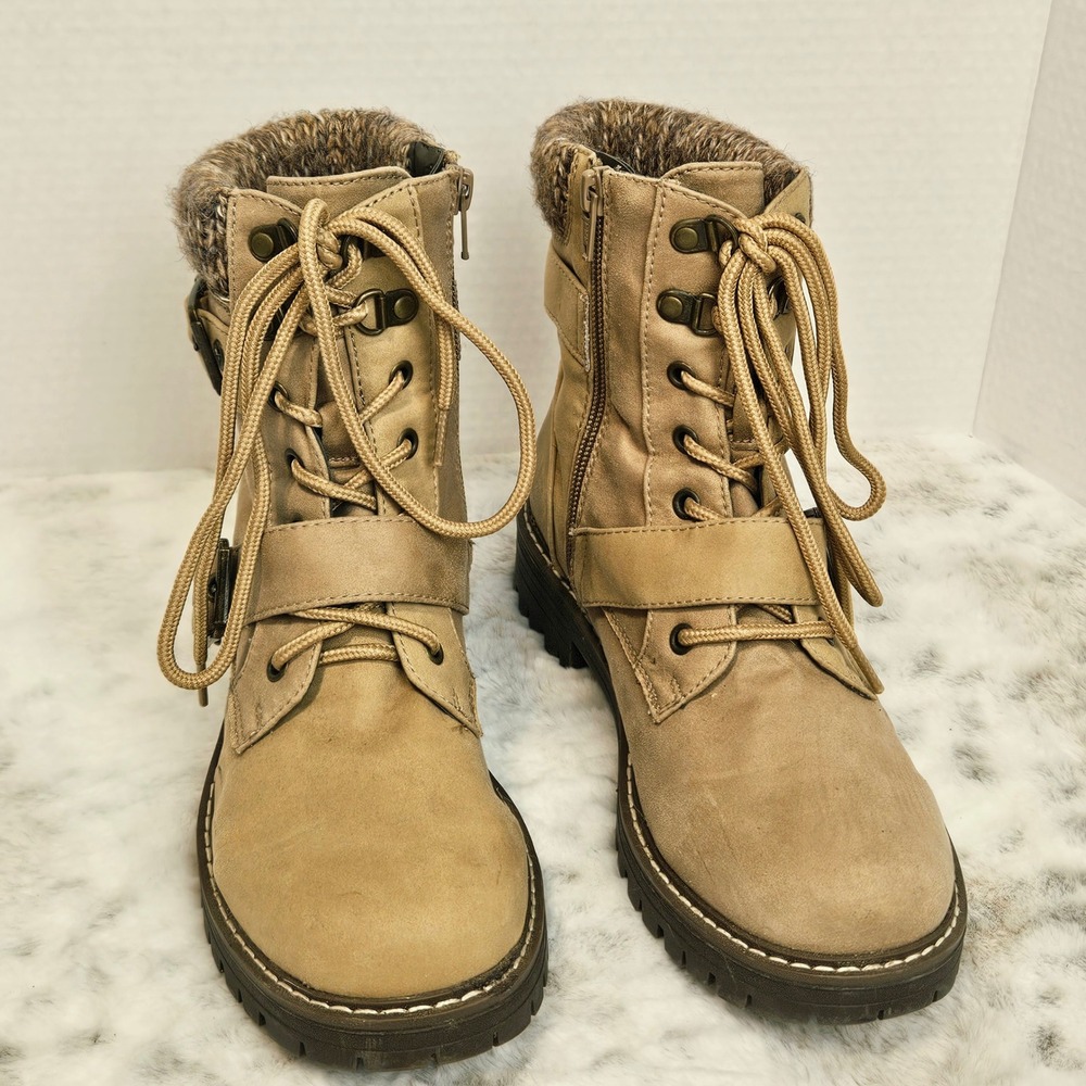 Cliffs White Mountain Tan Marlee Knit Collar Combat Boots 7.5M Gorpcore Utility